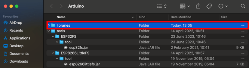 Open the Arduino IDE 2 Libraries Folder Mac OS
