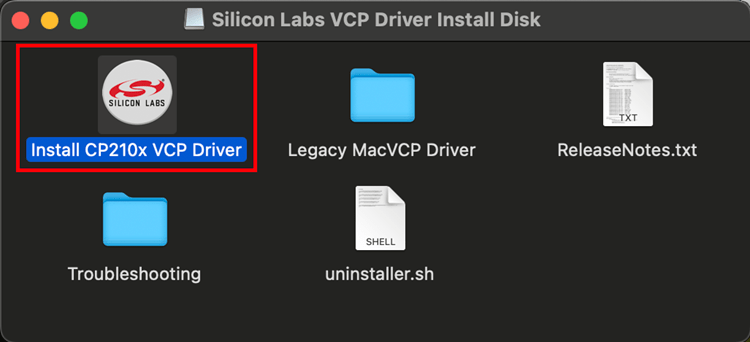 Open the Installation file CP210X VCP Driver Mac OS X computer 2