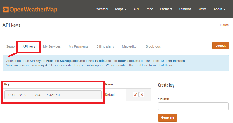 OpenWeatherMap API Key Copy