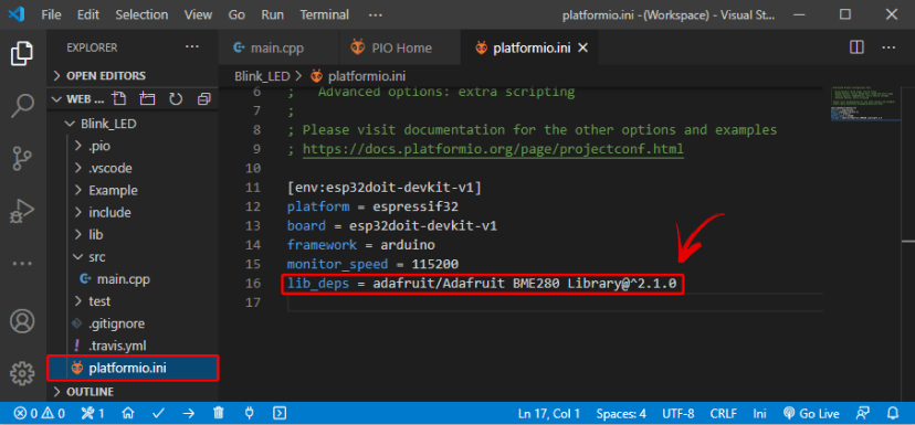 Add Library Identifier to Configuration File PlatformIO