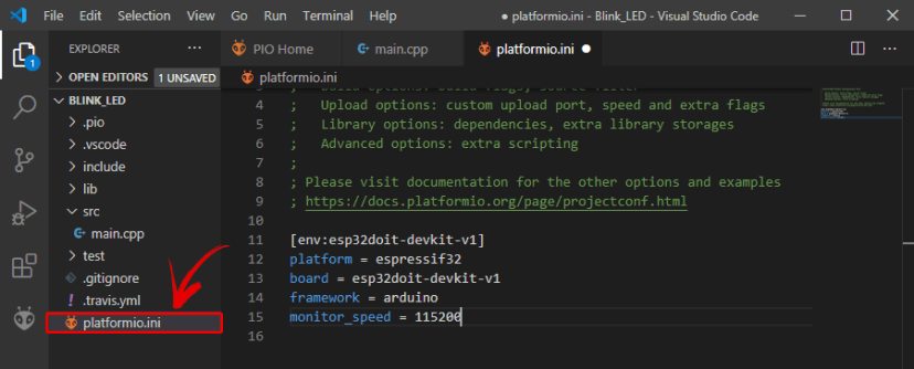 PlatformIO IDE extension Configuration File for ESP32