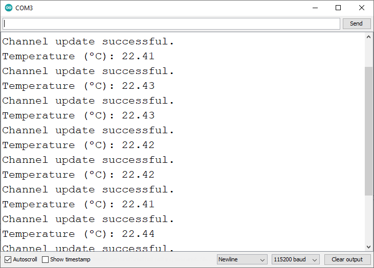 Publish Temperature Readings ThingSpeak ESP8266 NodeMCU Serial Monitor