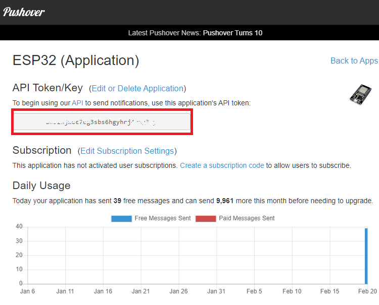 Get Pushover application API key