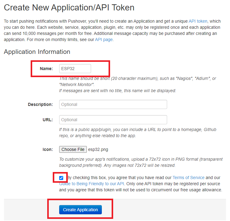 Pushover App Create an Application API Key