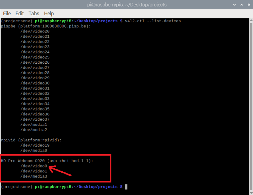 Raspberry Pi list all USB devices to find id of webcam
