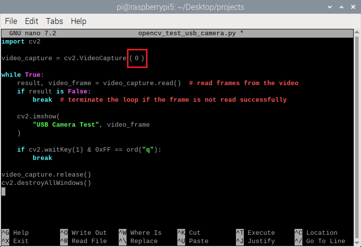 Raspberry Pi OpenCV Python script edit device capture id