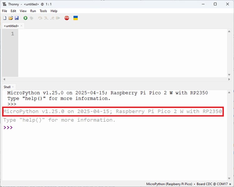 running executing MicroPython Raspberry Pi Pico 2 Thonny IDE