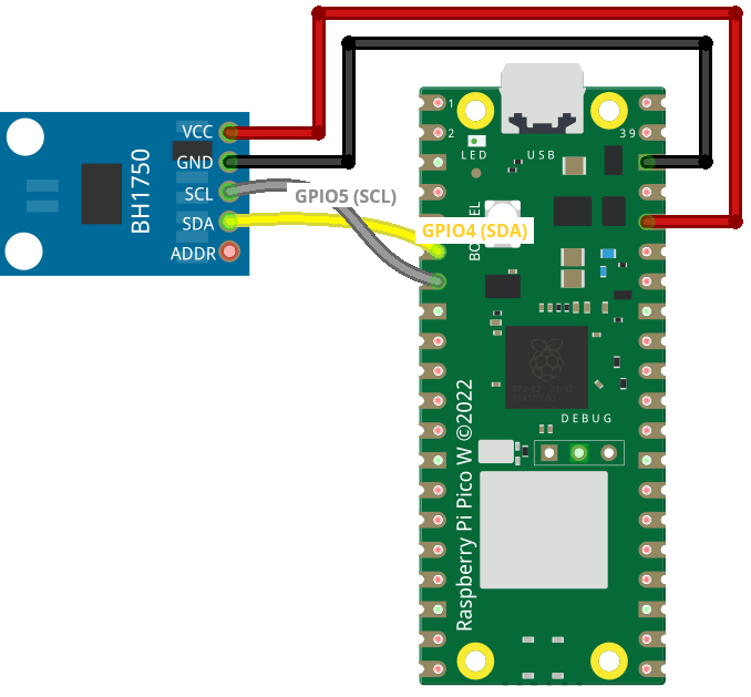 Raspberry Pi Pico and Pico W BH1750 Schematic Diagram