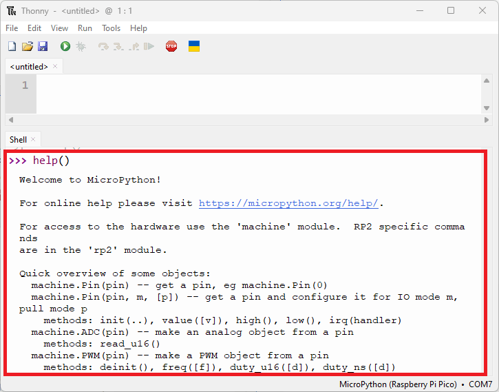 Raspberry Pi Pico Thonny IDE MicroPython help