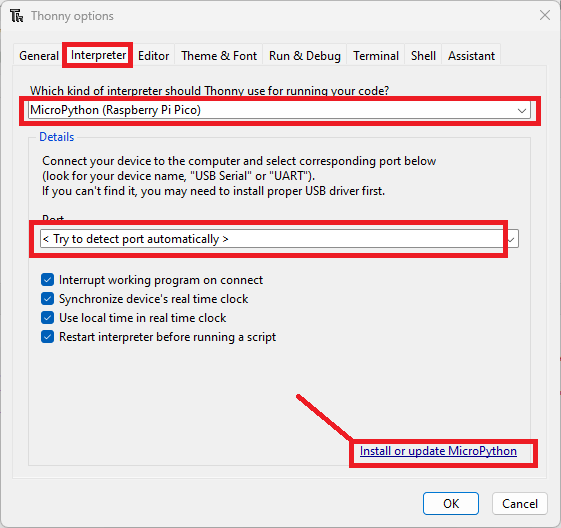 Thonny IDE Select Interpreter