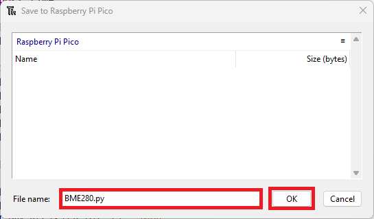 BME280 library save to Raspberry Pi Pico Thonne IDE