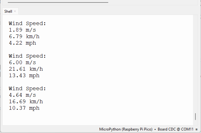 Raspberry Pi Pico Measure Wind Speed MicroPythonDemonstration