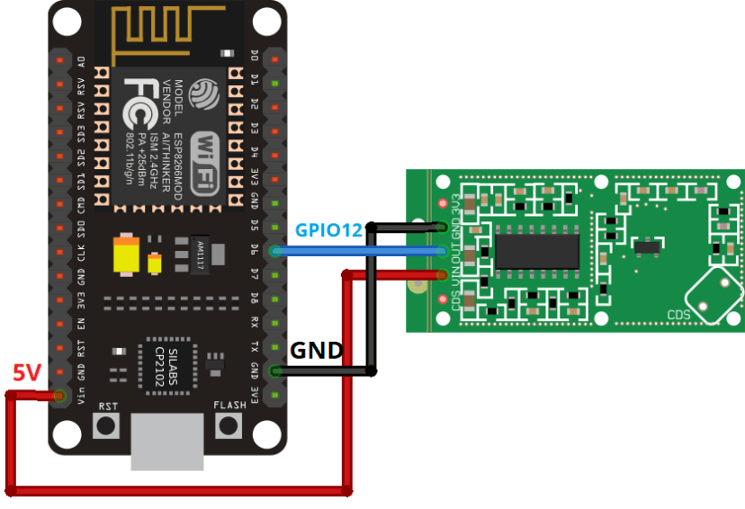 Connecting Wiring RCWL-0516 Microwave Radar Proximity Sensor to the ESP8266