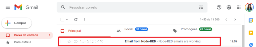Gmail receive email from Node-RED