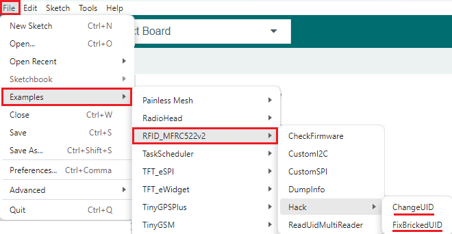 RFID MFRC522v2 Library Examples Arduino IDE