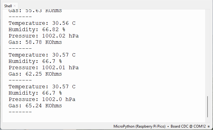 Raspberry Pi Pico Getting BME680 Sensor Readings - MicroPython