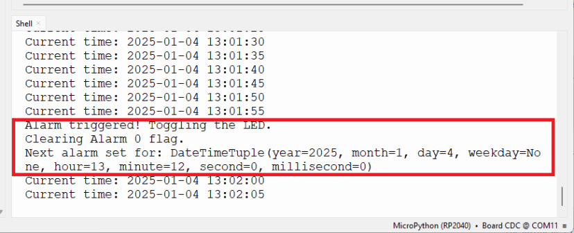 Raspberry Pi Pico with DS3231 - Setting periodic alarms