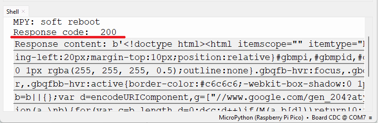 Raspberry Pi Pico Google HTTP GET Request