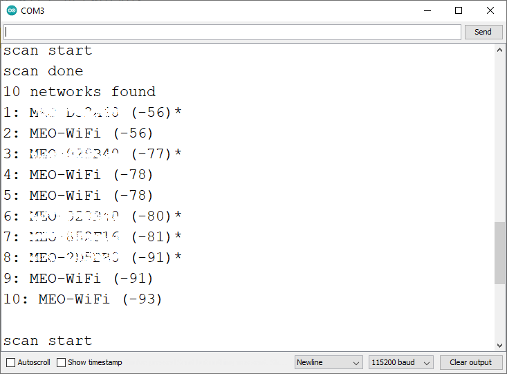 ESP32 Scan WiFi Networks Example Serial Monitor