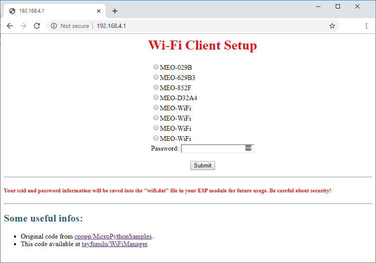 Selecting Wi-Fi Network - WiFiManager MicroPython ESP32