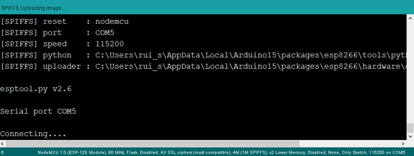 SPIFFS Image Connecting to ESP8266 board