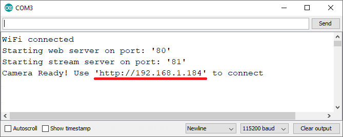 ESP32-CAM Set a Static IP Address Demonstration Serial Monitor