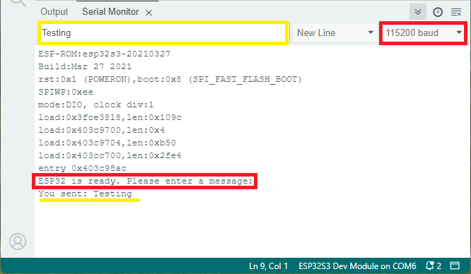 Testing the Serial Monitor UART communication