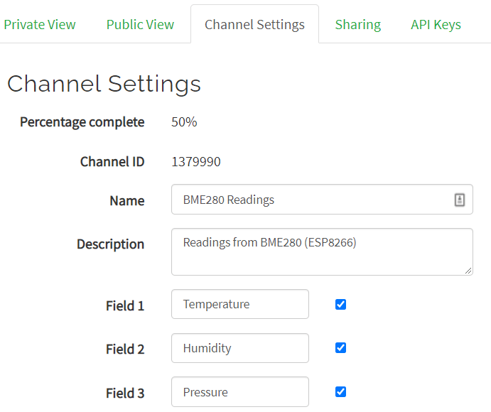 Thingspeak add new fields channel settings change