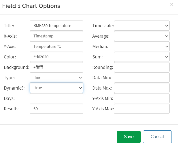 ThingSpeak field 1 chart options save settings