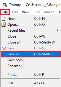 Thonny IDE ESP32 ESP8266 MicroPython Save file library to device save as