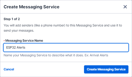 Twilio Create Messaging Service