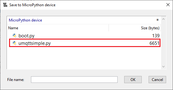 umqttsimple library MicroPython file created Thonny IDE