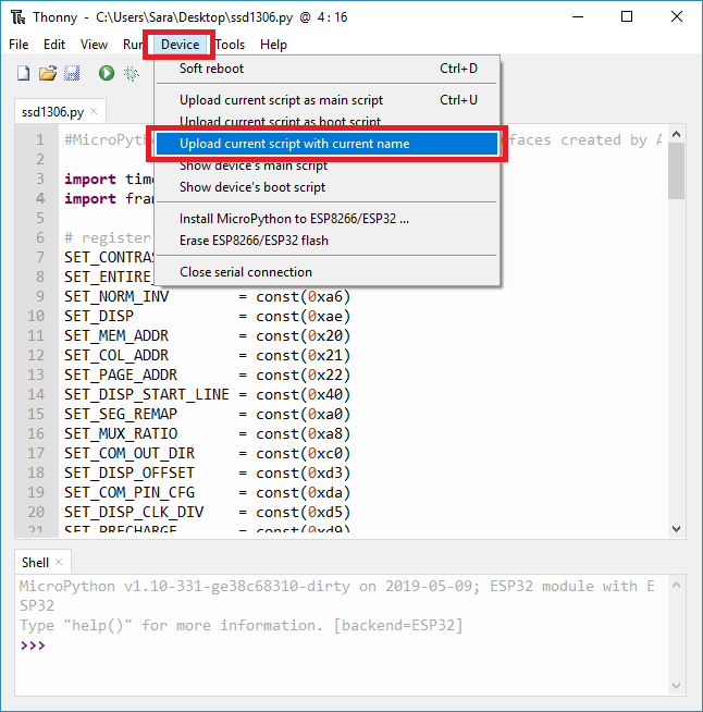 thonny ide upload library file script micropython