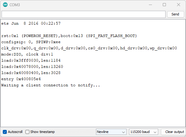 ESP32 BLE Server Advertising Serial Monitor