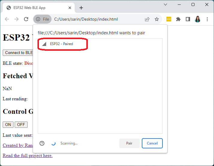 Web BLE Connect to ESP32 Device