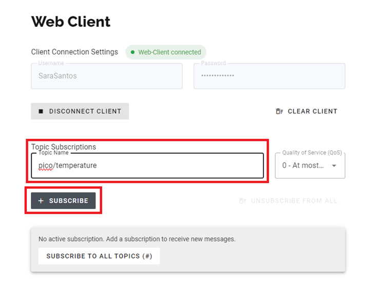 HiveMQ Web Client Subscribe to Topics