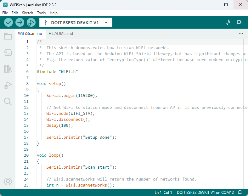 Wi-Fi Scan Sketch Arduino IDE