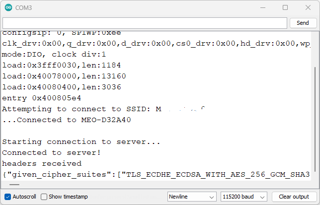 ESP32 WiFiClientSecure example Serial Monitor